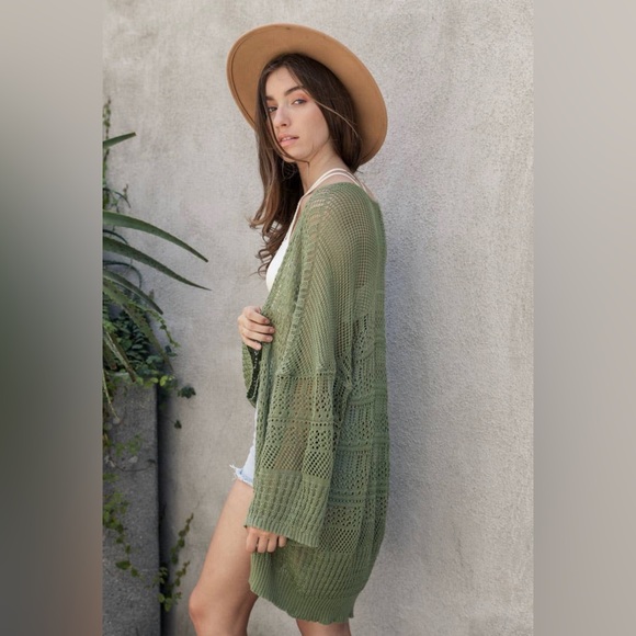 Olivia Green Knit Netted Cardigan EUC - Picture 7 of 8